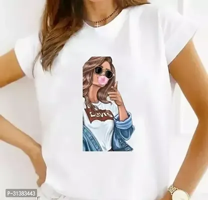 Elegant White Polyester Printed Tshirt For Women