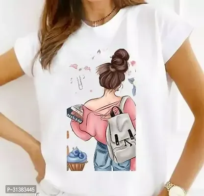 Elegant White Polyester Printed Tshirt For Women