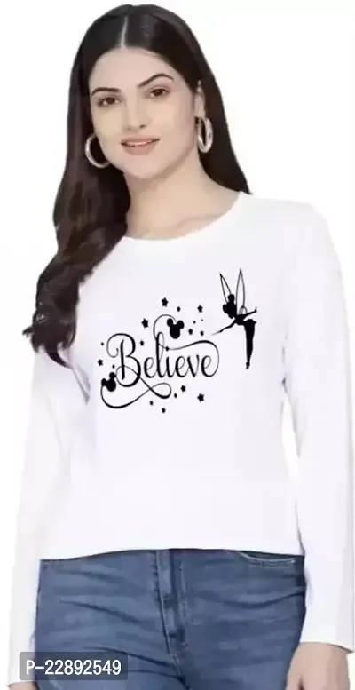 Elegant White Polyester Printed Tshirt For Women