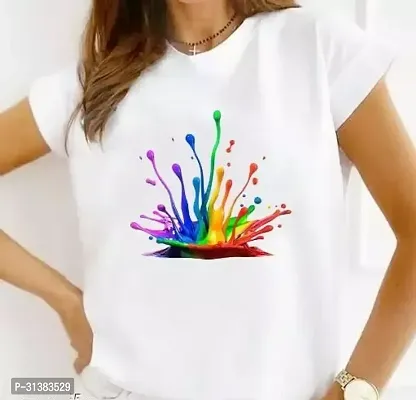 Elegant White Polyester Printed Tshirt For Women-thumb0