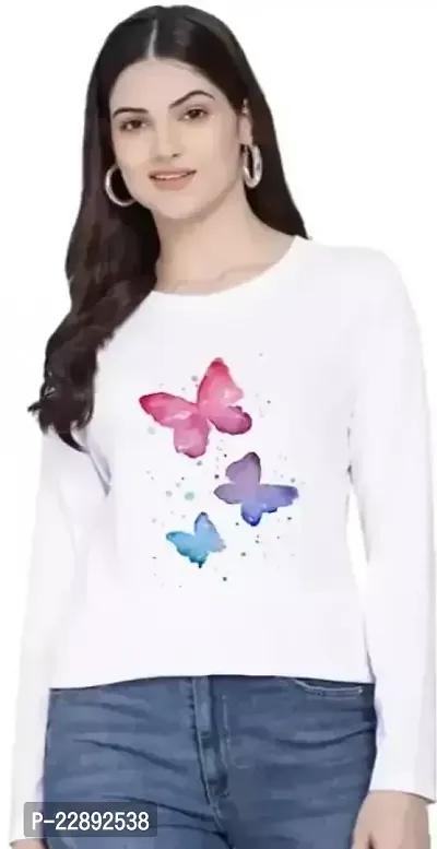 Elegant White Polyester Printed Tshirt For Women