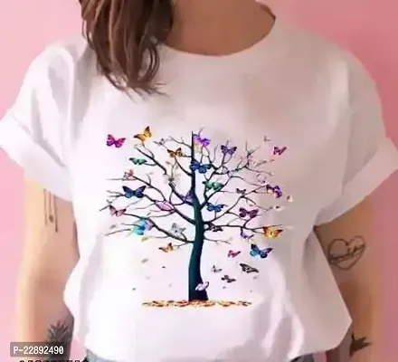 Elegant White Polyester Printed Tshirt For Women