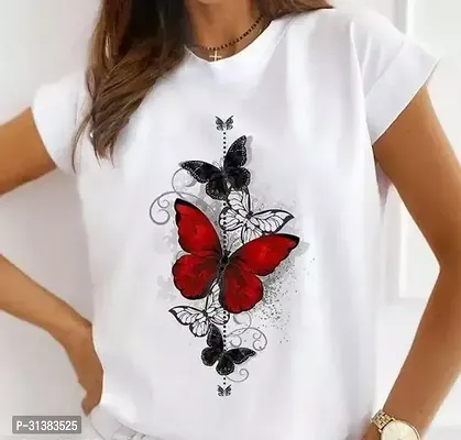 Elegant White Polyester Printed Tshirt For Women-thumb0