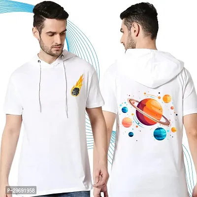 Trendy White Polyester Printed Hooded Tees for Men