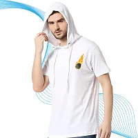 Trendy White Polyester Printed Hooded Tees for Men-thumb3