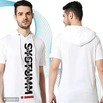 Trendy White Polyester Printed Hooded Tees for Men