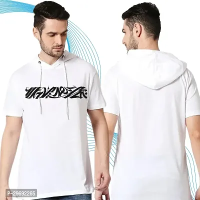 Trendy White Polyester Printed Hooded Tees for Men-thumb0