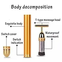 Trendy Golden Energy Beauty Bar Massager 24 K Gold Electric Vibration Facial Massage Roller Waterproof Face Skin Care T-Shaped Anti Wrinkle Golden Massager Skin Carewith 3D Roller Massager-thumb1