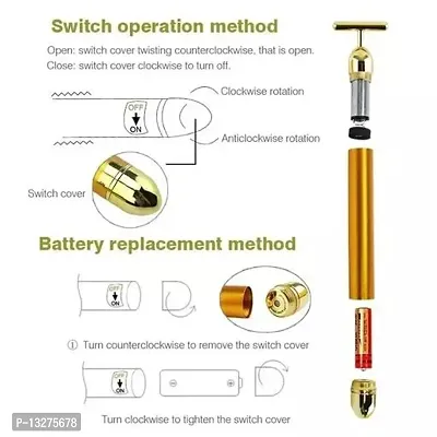 Trendy Golden Energy Beauty Bar Massager 24 K Gold Electric Vibration Facial Massage Roller Waterproof Face Skin Care T-Shaped Anti Wrinkle Golden Massager Skin Carewith 3D Roller Massager-thumb4