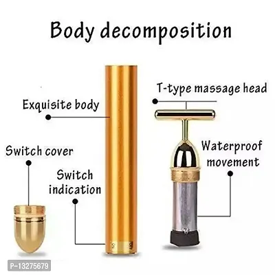 Trendy Golden Energy Beauty Bar Massager 24 K Gold Electric Vibration Facial Massage Roller Waterproof Face Skin Care T-Shaped Anti Wrinkle Golden Massager Skin Carewith 3D Roller Massager-thumb2