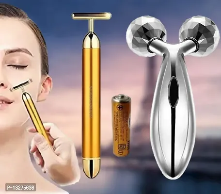 Trendy 2-In-1 Electric Beauty Bar 24K Golden Pulse Face Massager Lift Eye Massager For Lifting Skin Tightening Anti-Wrinkle Face Skincare Massage Toolswith 3D Roller Massager-thumb0