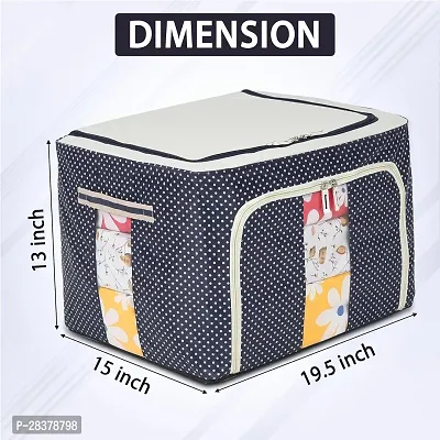 Steel frame Double Opening Zipped Storage Organiser bag with Window Folding Bag -Under Bed Closet Wardrobe Box(MuticolorDesigns) (66 LTR, 1 piece),-thumb2