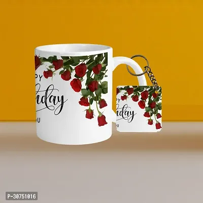 330ml Ceramic White Coffee Mug Happy Birthday 01 WithSquare Keychain-thumb0