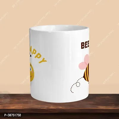 330ml Ceramic White Coffee Mug be happy With Apple Keychain-thumb2