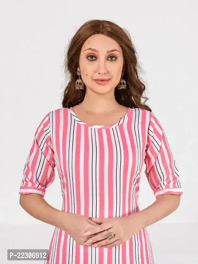 Women  A-Line Pink Printed Crepe Kurta-thumb3