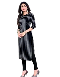 Women  A-Line Black Printed Crepe Kurta-thumb1