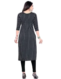 Women  A-Line Black Printed Crepe Kurta-thumb2