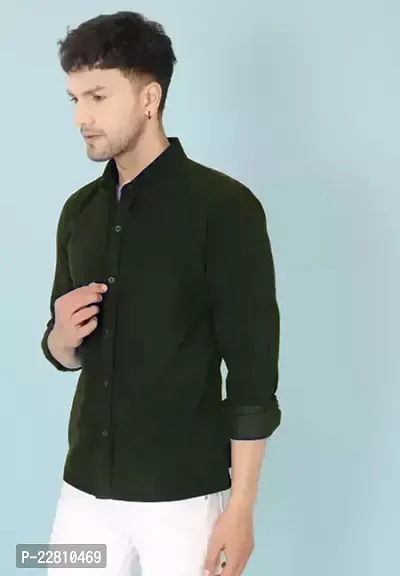 Hannmar Lifestlye Reliable Green Cotton Blend Long Sleeves Casual Shirts For Men Pack of Single