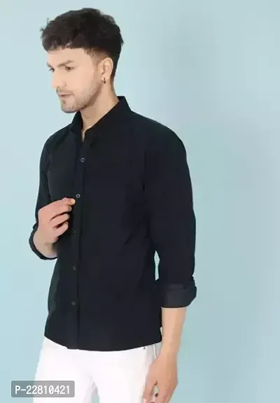 Hannmar Lifestlye Reliable Black Cotton Blend Long Sleeves Casual Shirts For Men Pack of Single