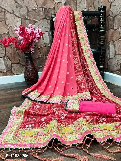 Traditional Jaipuri Gota Patti Saree With Blouse Bandhej Saree Heavy Gota  Patti Border Work Saree Indian Festival Wear Saree Free Shipping - Etsy