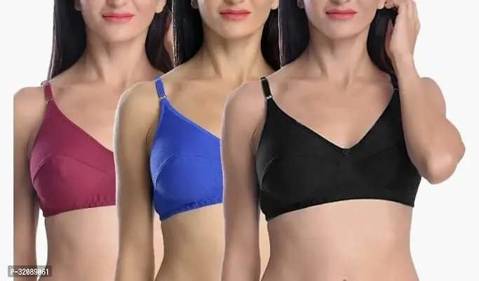 Stylish Cotton Blend Solid Bras For Women Pack Of 3