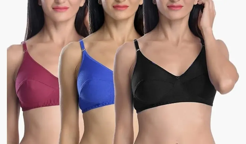 Stylish Blend Solid Bras For Women Pack Of 3