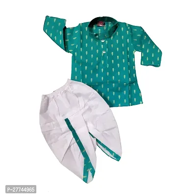 Stylish Green Cotton Self Pattern Ethnic Set For Boys-thumb0