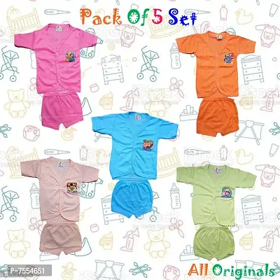 New Born Baby Comfortable Clothes Pack of 5 Colour Set (Half Sleeve Butt Clothing Set || All Originals-thumb0