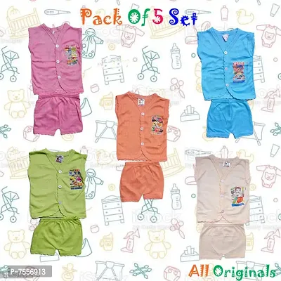 New Born Baby Comfortable Clothes Pack of 5 Colour Set (Sleeve Less) for Baby Boy / Baby Girl (0 - 6 Months) Clothing Set || All Originals-thumb0