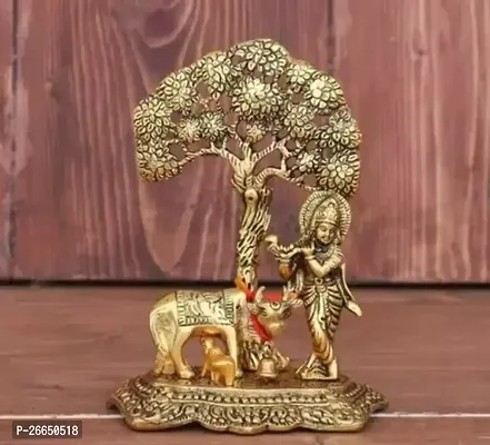 Idolatrous Metal Krishna With Cow For Home Decor-thumb0