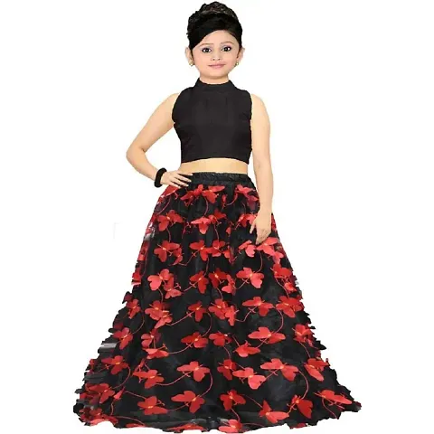 Harshiv Creation Net Butterfly Design Girls Party Wear Semi Stitched Lehenga Choli