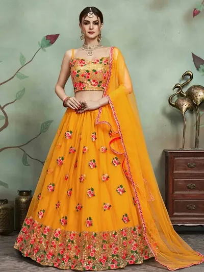 Partywear Designer Embroidered Net with silk Lehenga Choli