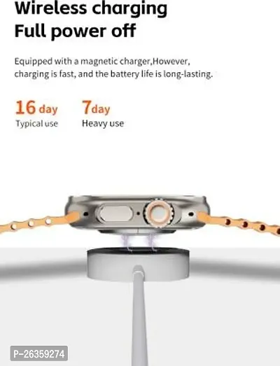 T800 Ultra Smart watch  Wireless Charger Smartwatch  (Orange Strap, Free Size)-thumb3