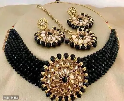 Stylish Black Alloy Kundan Jewellery Set For Women Pack Of 1-thumb0