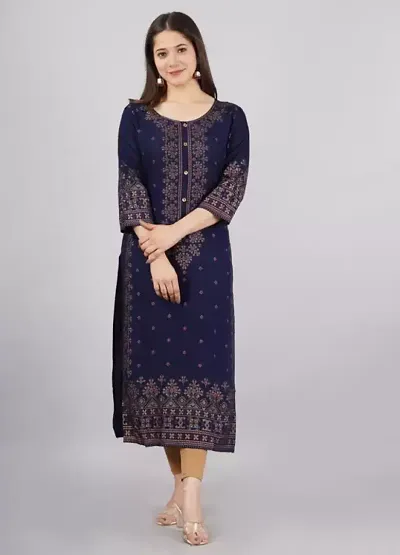 Rayon Printed 3/4 Sleeve Round Neck Kurta