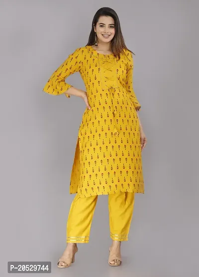 Stylish A-Line Yellow Viscose Rayon Kurta Set For Women