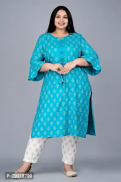 Elegant Turquoise Printed Viscose Rayon Straight Kurta For Women