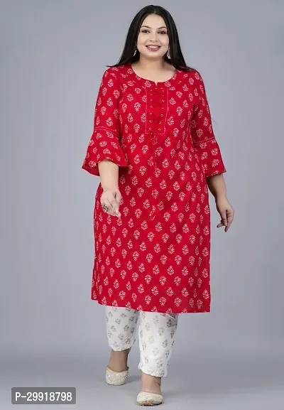 Elegant Red Printed Viscose Rayon Straight Kurta For Women-thumb0