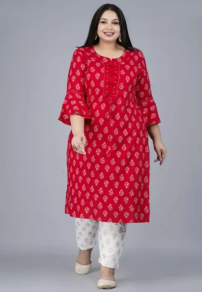 Plus Size Rayon Solid Straight Kurta