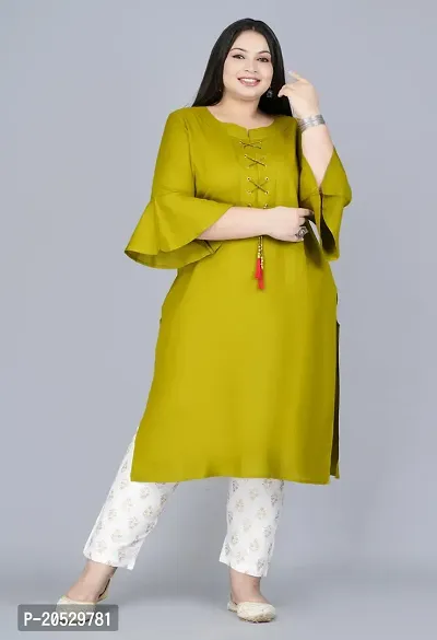 Stylish A-Line Green Viscose Rayon Kurta Set For Women