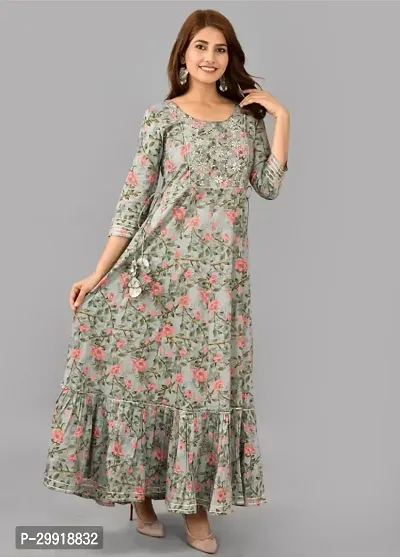 Elegant Grey Embroidered Viscose Rayon Anarkali Kurta For Women-thumb3