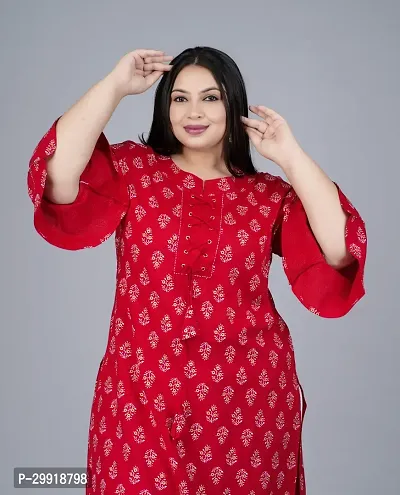 Elegant Red Printed Viscose Rayon Straight Kurta For Women-thumb2