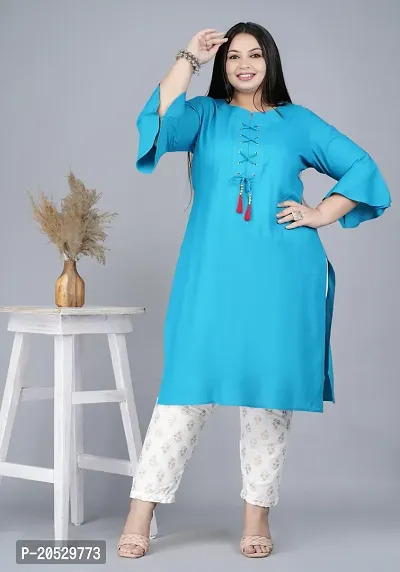 Stylish A-Line Turquoise Viscose Rayon Kurta Set For Women-thumb0