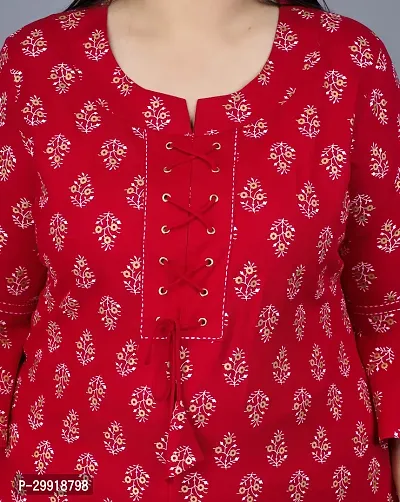 Elegant Red Printed Viscose Rayon Straight Kurta For Women-thumb3