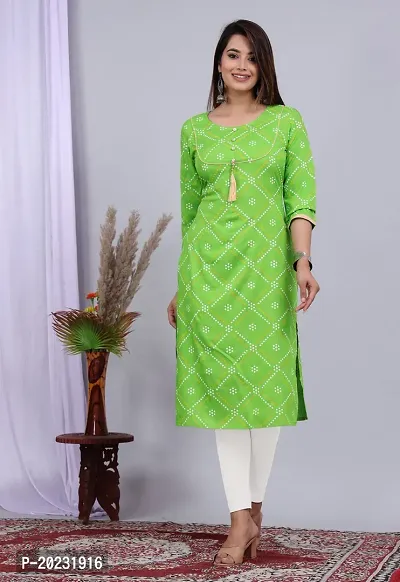 Stylish Green Rayon Printed Straight Kurta For Women