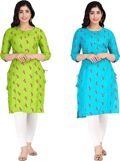 Combo of 2 Stylish Multicoloured Viscose Rayon Kurti For Women