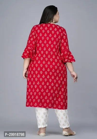 Elegant Red Printed Viscose Rayon Straight Kurta For Women-thumb5