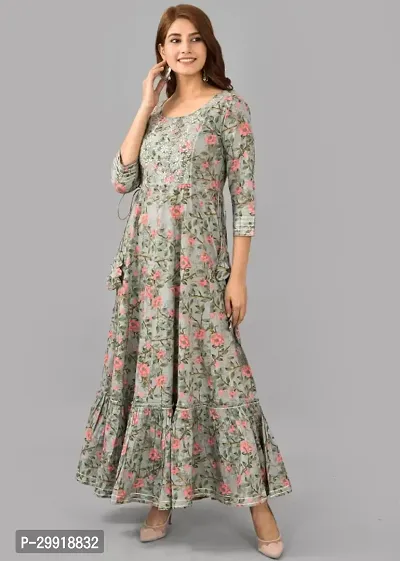 Elegant Grey Embroidered Viscose Rayon Anarkali Kurta For Women-thumb4