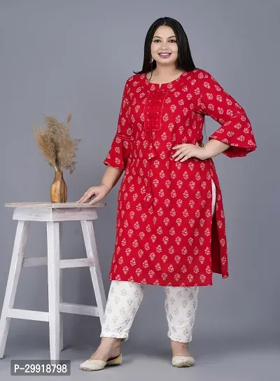 Elegant Red Printed Viscose Rayon Straight Kurta For Women-thumb4