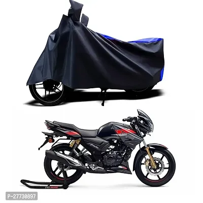 SWISSBELLTVS Apache RTR 200 4V Two Wheeler Motercycle Bike and Scooty  Cover  Premium Quality  190T Fabric_Black  Blue Strip